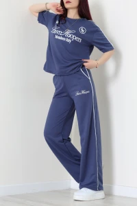 2 İplik Biyeli Baskılı Eşofman Takımı İndigo - 52265.1005.