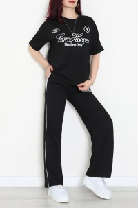 2 İplik Biyeli Baskılı Eşofman Takımı Siyah - 52265.1005.