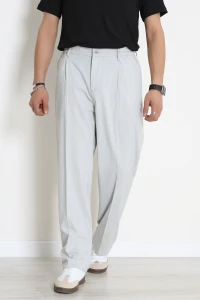 Dokuma Pileli Palazzo Erkek Pantolon Gri - 70944.2061.