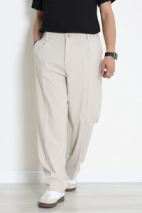 Dokuma Pileli Palazzo Erkek Pantolon Bej - 70944.2061.