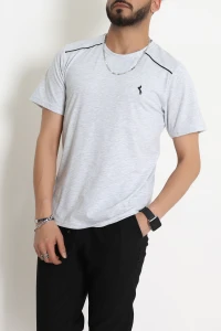 Likralı Penye Biye Detaylı Erkek Tişört Gri - 71171.2087.