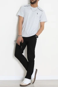 Likralı Penye Biye Detaylı Erkek Tişört Gri - 71171.2087.