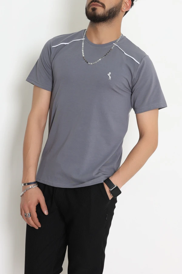 Likralı Penye Biye Detaylı Erkek Tişört Antrasit - 71171.2087.