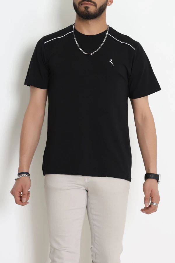 Likralı Penye Biye Detaylı Erkek Tişört Siyah - 71171.2087.