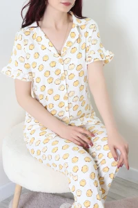Bürümcük Fırfırlı Pijama Takımı Ekru - 127.1287.
