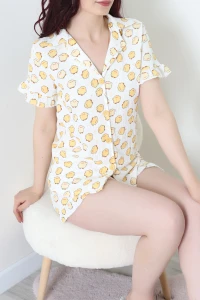 Bürümcük Fırfırlı Şortlu Pijama Takımı Ekru - 149.1287.