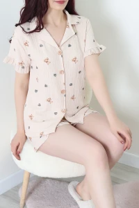 Bürümcük Fırfırlı Şortlu Pijama Takımı Pudra - 149.1287.
