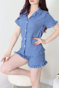 Bürümcük Fırfırlı Şortlu Pijama Takımı Saksmavisi - 149.1287.
