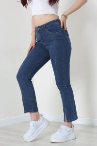Çımalı Paçası Yırtmaçlı Straight Kot Pantolon Mavi - 32480.1968.