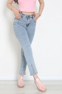 Çımalı Paçası Yırtmaçlı Straight Kot Pantolon Buzmavi - 32480.1968.