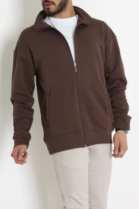 3 İplik Şardonsuz Dik Yaka Fermuarlı Erkek Sweat Kahve - 42816.1878.