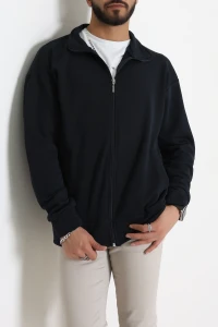 3 İplik Şardonsuz Dik Yaka Fermuarlı Erkek Sweat Lacivert - 42816.1878.