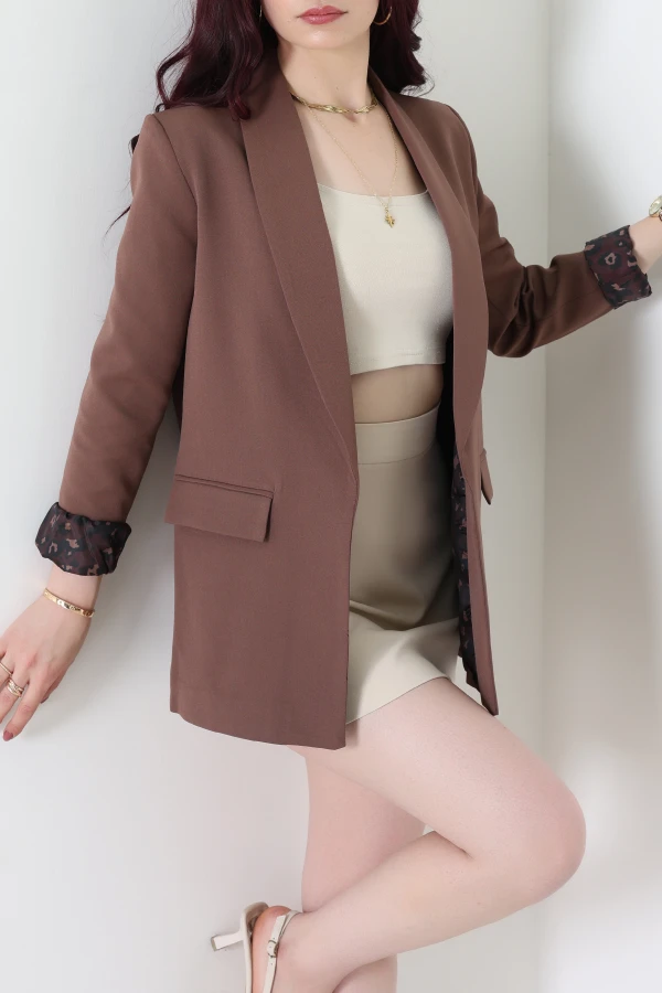 Leopar Astarlı Blazer Ceket Kahve - 51500.1909.