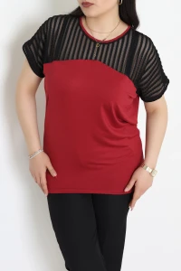 Omuz Transparan Detaylı Viskon Bluz Bordo - 70917.1969.