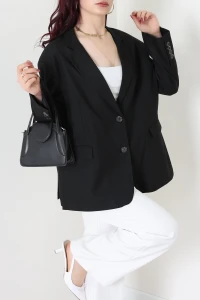 Poliviskon Oversize Astarlı Blazer Ceket Siyah - 71117.1437.