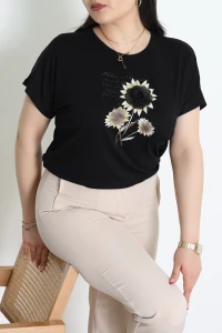 Büyük Beden Çiçek Baskılı Bluz Siyah - 71183.1969.