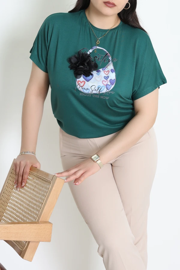 Büyük Beden Baskılı Viskon Bluz Yeşil - 71246.1969.