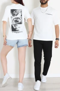 Penye Unisex Ön Arka Baskılı Tişört Ekru - 71417.1871.
