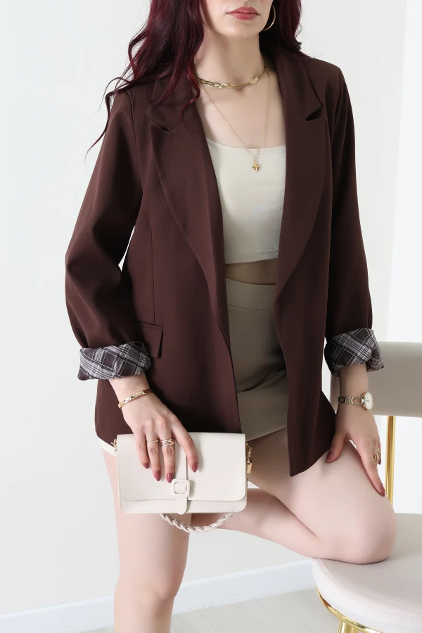 Kolu Ekose Astar Detaylı Blazer Ceket Kahve - 71438.1991.