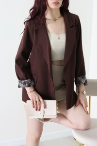 Kolu Ekose Astar Detaylı Blazer Ceket Kahve - 71438.1991.