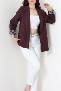 Kolu Ekose Astar Detaylı Blazer Ceket Mürdüm - 71438.1991.