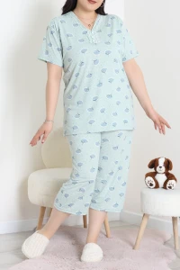 Model Büyük Beden Kapri Pijama Takımı Yeşilçiçek - 774.1287.