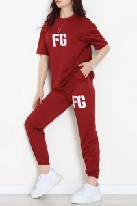 Baskılı Oversize İki İplik Wortex Takım Bordo - 80316.1878.