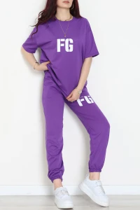 Baskılı Oversize İki İplik Wortex Takım Mor - 80316.1878.