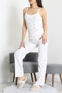 Bürümcük İp Askılı Pijama Takımı Beyazçiçek - 129.1287.