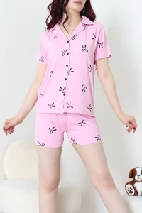 Milan Şortlu Düğmeli Pijama Takımı Pembekurdele - 277.1287.
