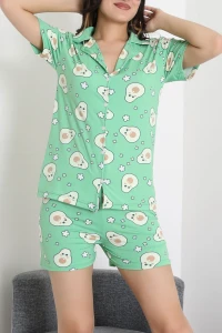 Milan Şortlu Düğmeli Pijama Takımı Yeşilavokado - 277.1287.