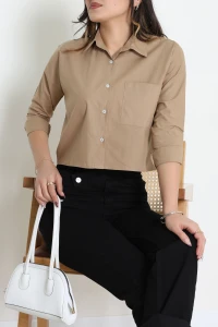 Terikoton Oversize Gömlek Sütlükahve - 3080.2131.