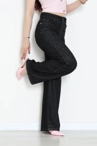Taşlı Palazzo Kot Pantolon Siyah - 32397.2001.