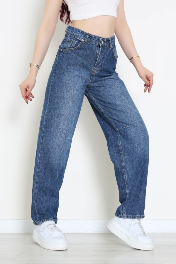 Beli Tokalı Baggy Kot Pantolon Mavi - 32491.1606.