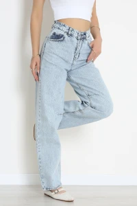 Beli Tokalı Baggy Kot Pantolon Buzmavi - 32491.1606.