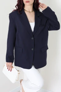 Dabıl Kumaş Astarlı Oversize Blazer Ceket Lacivert - 32493.1920.