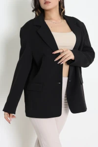 Dabıl Kumaş Astarlı Oversize Blazer Ceket Siyah - 32493.1920.