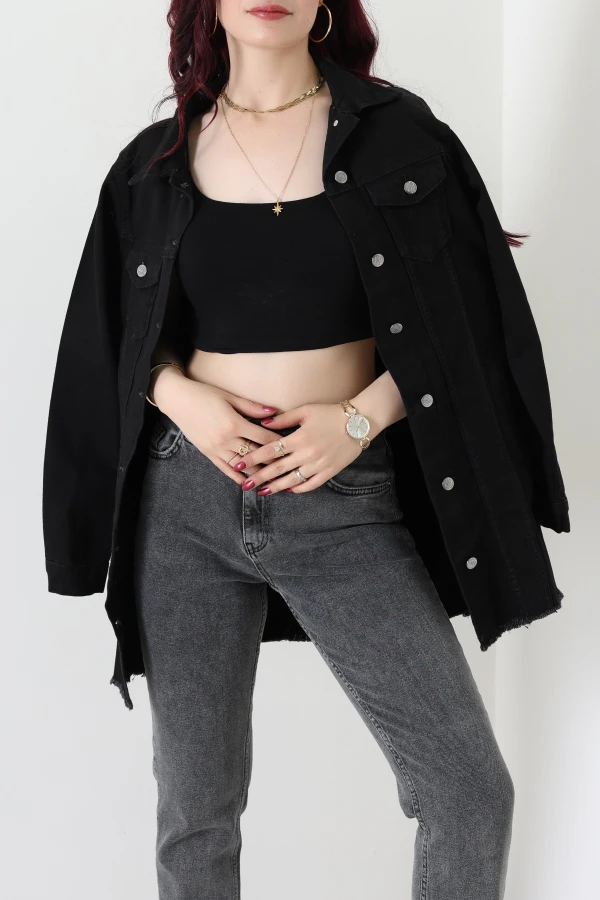 Püsküllü Kot Ceket Siyah - 32520.2141.