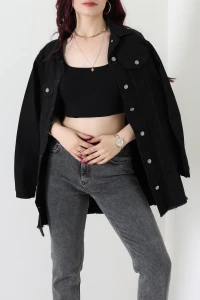 Püsküllü Kot Ceket Siyah - 32520.2141.