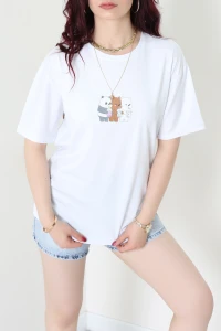 Baskılı Penye Tişört Beyazayı - 41305.0034.