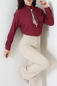 Fularlı Gömlek Bordo - 4162.1247.
