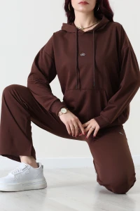 2 İplik Baskılı Eşofman Takımı Kahve - 52119.1878.