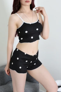Pegasus İp Asklı Pedli Şortlu Pijama Takım Siyahbeyaz - 52227.1783.