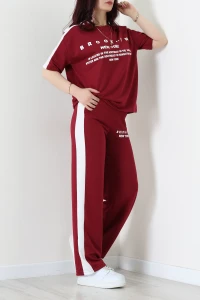 2 İplik Şeritli Baskılı Eşofman Takımı Bordo - 52264.1005.