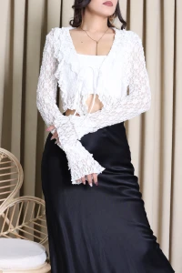 İspanyol Kol Dantelli Bluz Beyaz - 6907.2156.