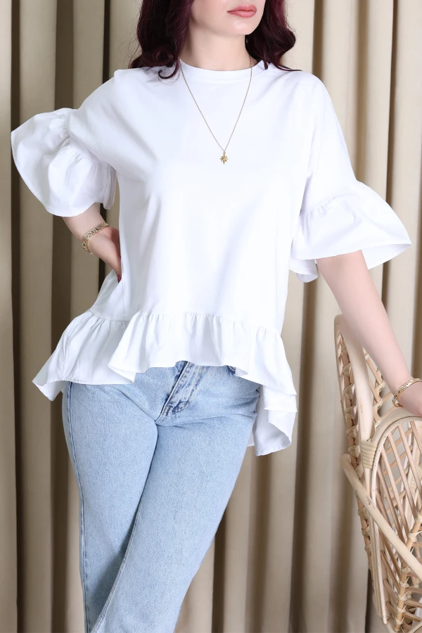 Fırfır Detaylı Oversize Tunik Beyaz - 71427.2151.