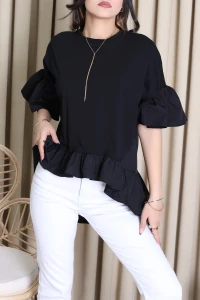 Fırfır Detaylı Oversize Tunik Siyah - 71427.2151.