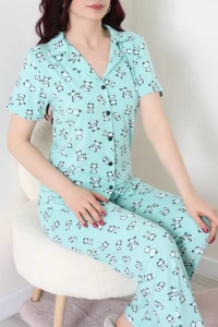 Modal Düğmeli Pijama Takımı Yeşilpanda - 789.1287.
