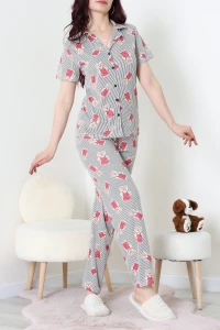 Modal Düğmeli Pijama Takımı Siyahçizgili - 789.1287.