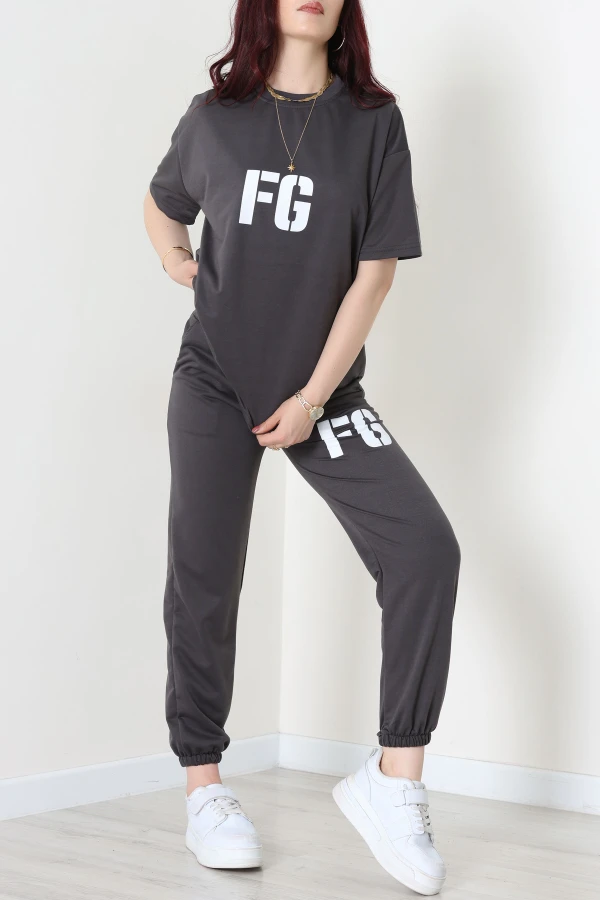 Baskılı Oversize İki İplik Wortex Takım Boyalıantrasit - 80316.1878.